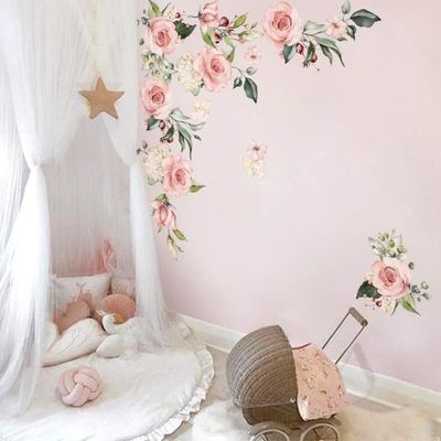 Lot de 55 stickers muraux fleurs roses aquarelles pour chambre de fille,  chambre à coucher, chambre d'enfant, décoration murale po - Cdiscount Maison