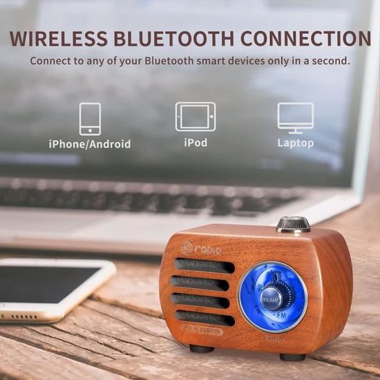 Mini Enceinte Bluetooth Fuyin R818-C - Design Rétro Bois Clair Et Radio FM