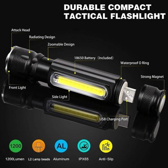 2000LM T6 LED Zoomable 18650 Lampe de poche Torche Focus Lampe zoom