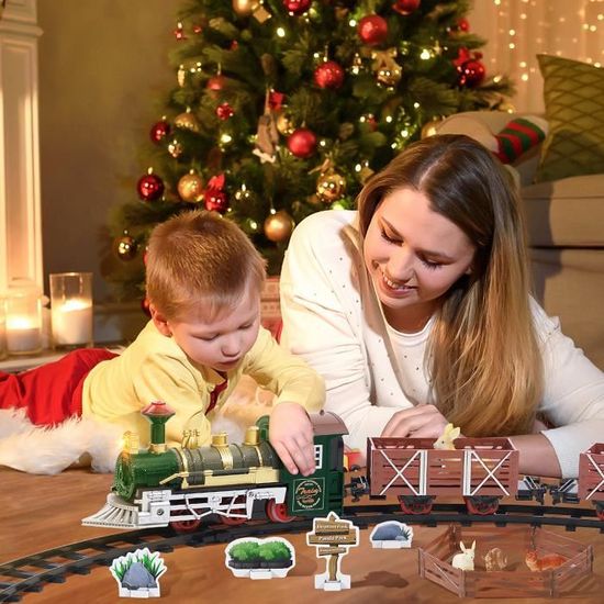 jouets de train à piles avec lumière pour 3 4 5 ans et plus ensemble de train de Noël facile à assembler avec chariots et chenilles Ensemble de train jouet classique pour enfants