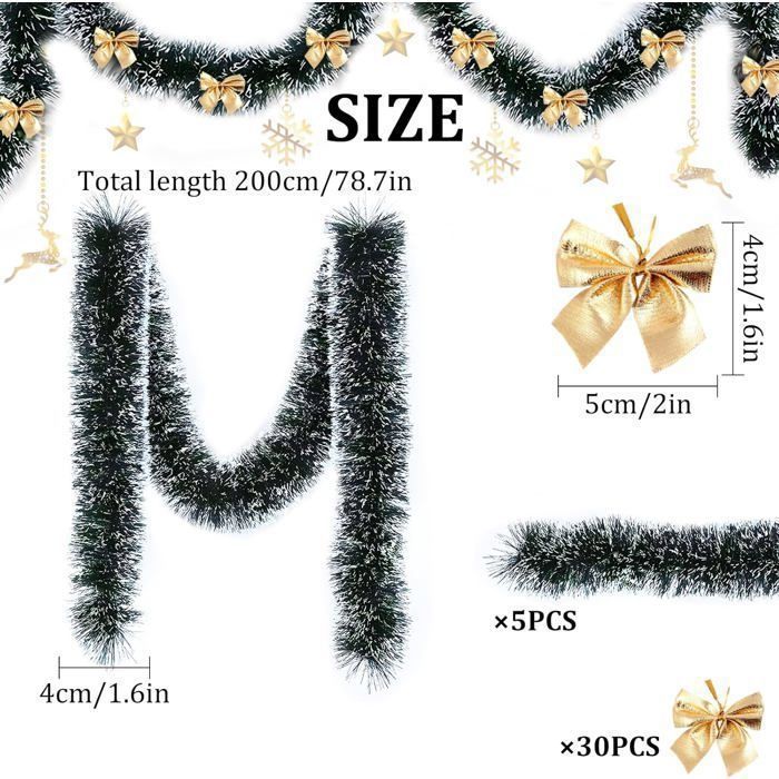 Guirlande Sapin De Noël Métallique Dorée - Lot De 5 X 2 M - Scintillante, Façonnable - Décoration Mur, Fenêtre, Fête