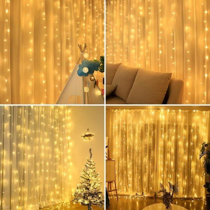 Guirlande Lumineuse Rideau, Rideau Lumineux USB 300 LED 3m*3m 8 Modes  d'Eclairage Decoration de Fenêtre Noël Mariage Patio - Cdiscount Maison