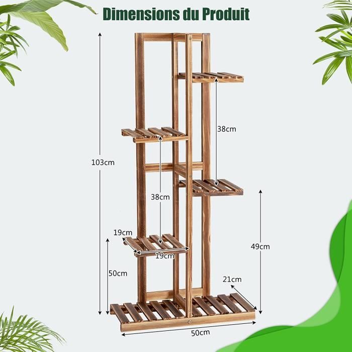 Étagère à Plantes 6 Niveaux 180 Cm - Support D'Angle Avec 10 Crochets - Noir, Pieds Ajustables - RELAX4LIFE