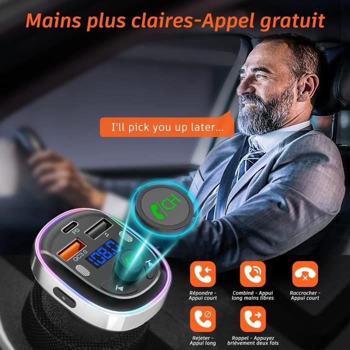 ZeaLife Transmetteur FM Bluetooth, Adaptateur Voiture Bluetooth 5.0 Avec Port De Charge Rapide Qc 30 Allume Cigare Bluetooth Double Usb Support Mains Librescle Usb Noir 87352581