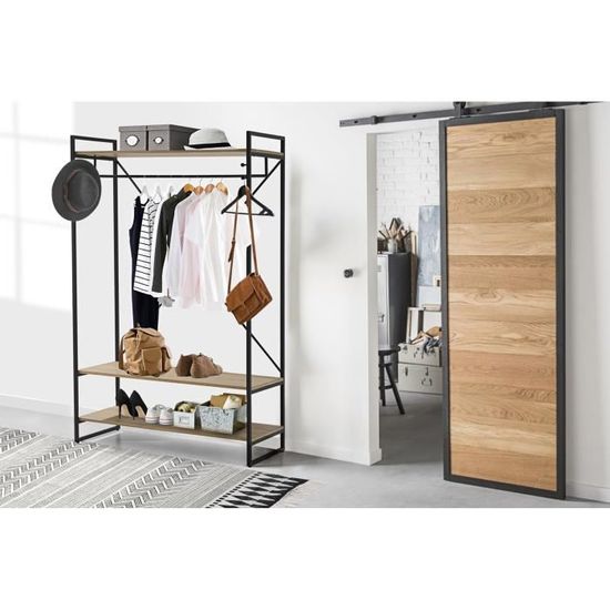 Etagere Penderie Kenton Industriel En Metal Et Bois Pin Massif
