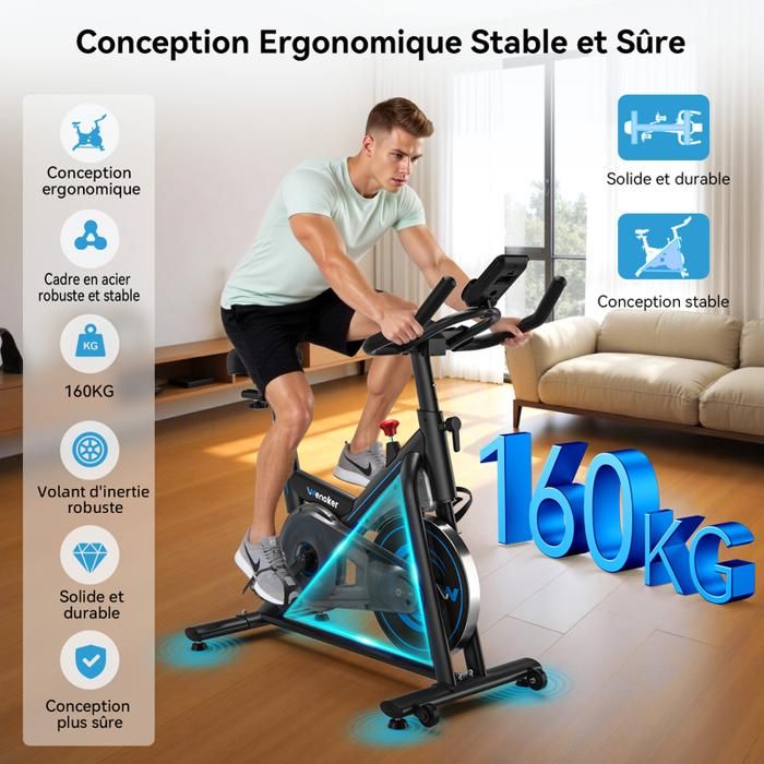 Vélo D'appartement Fitness FDW SPB-1508 – Noir, Vélo Spinning, Compact