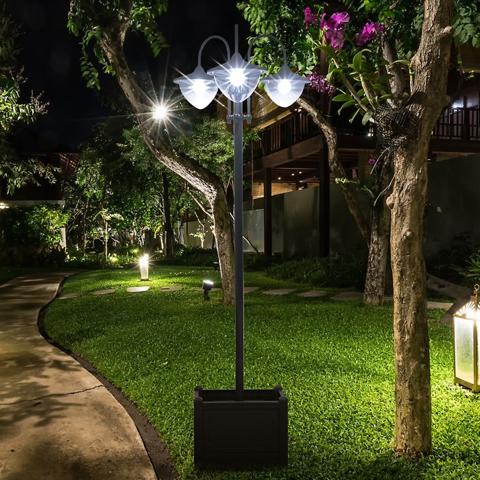 Lampadaire Solaire Extérieur RVB + Blanc Chaud - Éclairage Double Zone, IPX4, Pied Stable - Pour Jardin, Terrasse, Allée - Charge Utile 5 Kg