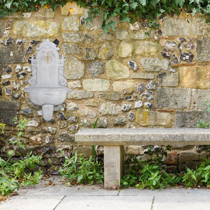 Relaxdays Fontaine sur pied antique avec robinet, H x P : 84 x 21,5 x 25 cm, pompe à eau pour jardin, terrasse, fontaine décorative, grise