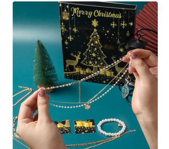 Calendrier de l'Avent Bijoux 2024 Femmes & Filles Calendrier de Noël, 24 surprises - Bracelet Collier Bague Boucles d'oreilles, Calendrier à rebours, Cadeau de Noël pour Femmes Adolescentes