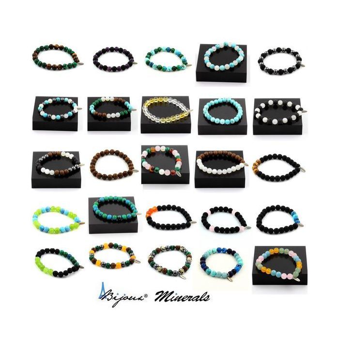 Bracelet Perles ite + Chrysocolle + Malachite + Agate verte 8 mm