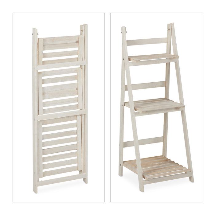Relaxdays Étagère à Fleurs Pliante 4 Niveaux – Échelle Blanche Bois Intérieur Balcon 160x41x50 Cm