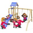 Aire de jeux Caring Heroows portique bois avec balançoire et toboggan bleu-0