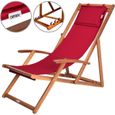 CASARIA® Chaise longue pliante en bois bordeaux Chaise de plage 3 positions Chilienne transat jardin exterieur-0