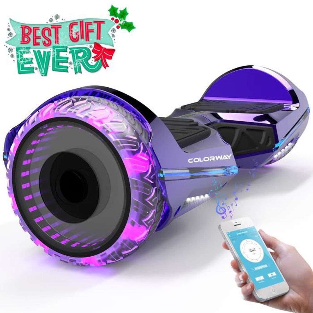 Self-Balance Board avec Roues LED Flash Hoverkart COLORWAY Overboard Hover Scooter Board Gyropode Bluetooth SUV 6.5 Pouces Scooter Electrique Moteur 700W Tout-Terrain 