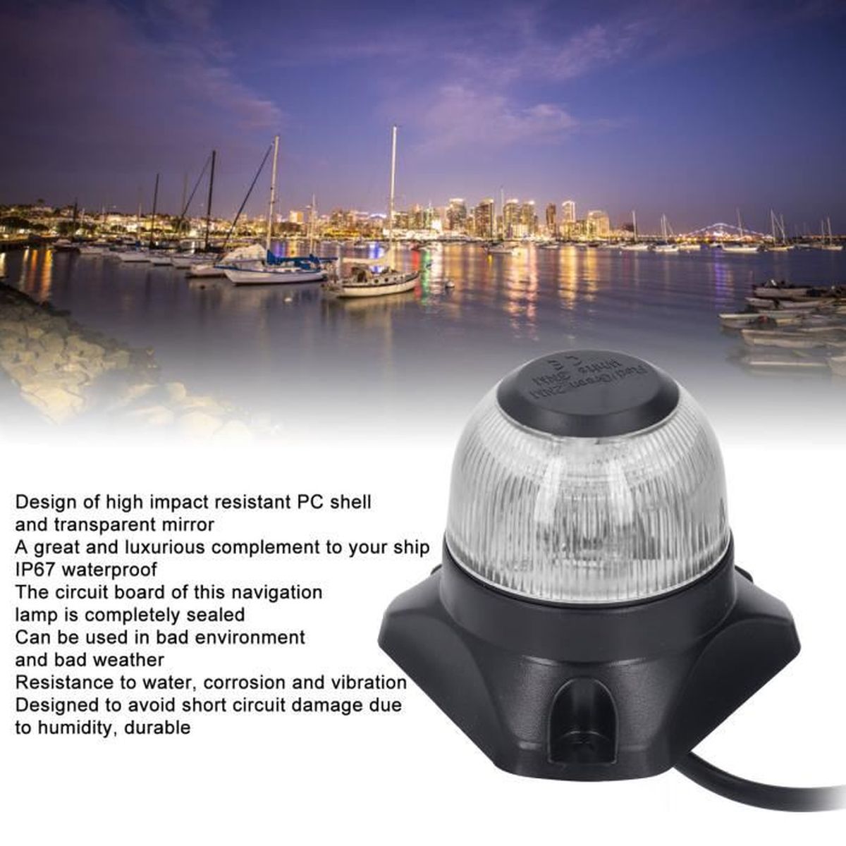ETO Feu de navigation pour bateau LED IP67 étanche antireflet pliable bateau feu de poupe DC10