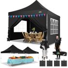 DEVO Tonnelle Pliante 3x3m Extérieure Commerciale Pliante Instantané avec 4 Parois Amovibles-Noir