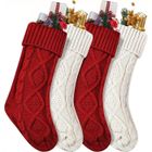 Chaussettes de Noël - MEIDONG - 4 pièces - Crème et rouge - Tricot épais - Décorations suspendues