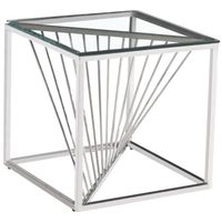 Table d'appoint design en acier inoxydable poli argenté et plateau en verre trempé transparent L. 55 x P. 55 x H. 55 cm collection