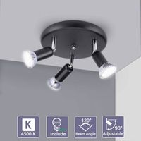 AuTech® Luminaire Plafonnier Led Orientable 350° Couleur Chrome, 3 x 6W Ampoules GU10 , 3 Spots Plafond, 600 LM - Noir, Blanc Froid