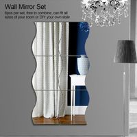 6pcs - set vagues forme mur miroir autocollant combinaison gratuite décor de salle de bain à la maison AB070