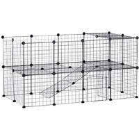 PawHut Cage parc enclos pour animaux domestiques modulable 2 niveaux 36 panneaux bords arrondis fil métallique noir