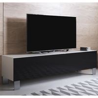 Meuble TV Luke H2 160 Cm – Design Moderne Mélaminé Brillant Noir Avec Porte Abattante Muebles Bonitos