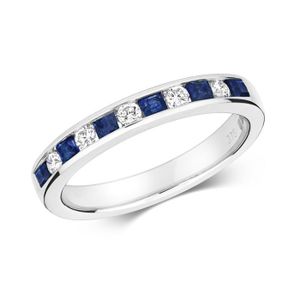 Bague Plaqué Or Blanc Taille 53 - Zirconiums Et Saphir Bleu - Occasion