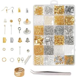 KIT BIJOUX Kit Fabrication de Bijoux, 2536 Pcs Kit Bijoux Création Argent Or Fermoir Bracelet Accessoire de Réparation de Bijoux Pour.[Z358]