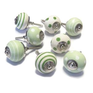8x Poignée Bouton céramique 32mm pour meuble placard armoire tiroir vert blanc