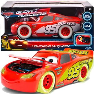 VOITURE - CAMION Disney Cars - JADA TOYS - Lightning McQueen - Voiture en métal phosphorescente 1:24 - Rouge avec des graphismes