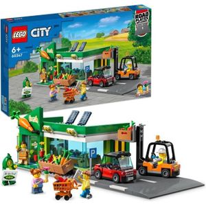ASSEMBLAGE CONSTRUCTION LEGO® City 60347 L’Épicerie, Boutique, Chariot Élévateur et Plaques de Route pour Enfants