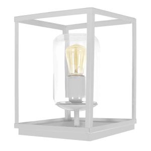 LAMPE A POSER HESSE-Lampe à poser carré métal  gris Abat-jour: cylindre verre transparent 1 ampoule E27 vintage P20xD20xH27cm