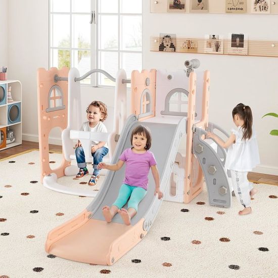 GOPLUS 3-en-1 Toboggan Pliable – Maison Bus, Tunnel Rampant, Volant Simulé – Pour 18 Mois+, Charge 30 Kg – Bleu