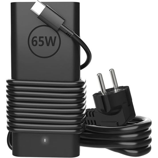 Chargeur USB-C 65W Pour PC Portable Dell - Compatible Latitude, XPS, Chromebook - Alimentation Rapide Et Sûre