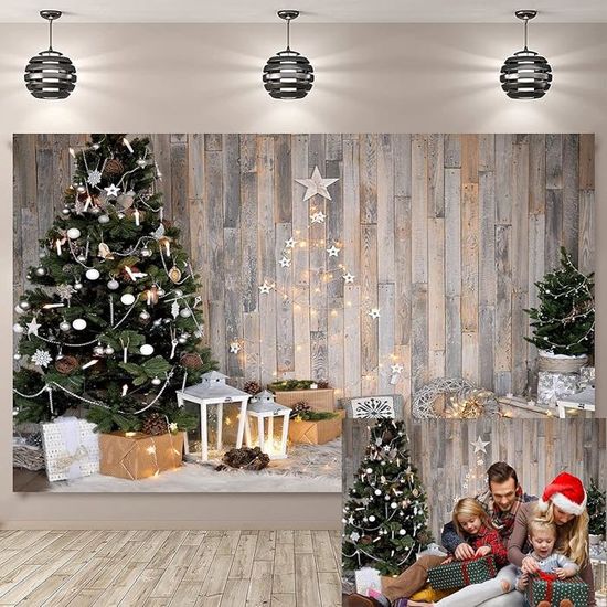 Christmas Rustic Wooden Backdrop Photography Backdrop Christmas Tree ...