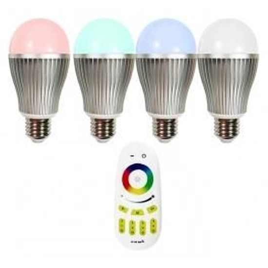 Ampoule LED E27 RGB +W 9W avec télécommande [éclairage 75W] - Cdiscount  Maison