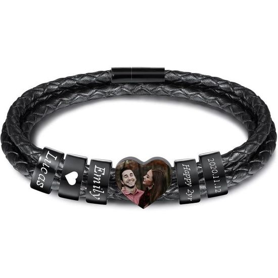 Bracelet Pour Hommes Personnalisés Avec 3 Noms Stone Corde En Cuir Tissée Pour Hommes 19,5-23Cm Bracelet Pour Hommes Personnalisés Avec 3 Noms Stone Corde En Cuir Tissée Pour Hommes 19,5-23Cm