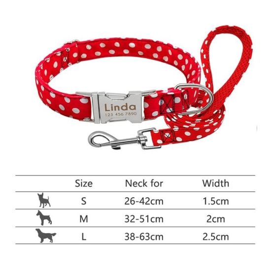 008RED-L -Collier de chien personnalisé et ensemble de laisse colliers pour animaux de compagnie en Nylon réfléchissants laisse de p