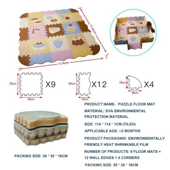Tapis Puzzle EVA Multicolore J.A.D.E – 10 Pièces De 30 Cm – Pour Intérieur Et Extérieur, Dès 10 Mois