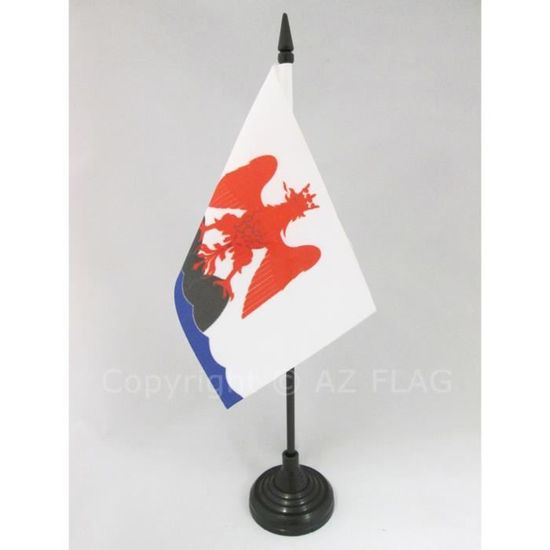 Drapeau De Table Alpes-de-Haute-Provence 21x14 Cm - 100% Polyester Avec Hampe 25 Cm Et Socle Noir - Décoration Bureau, événement