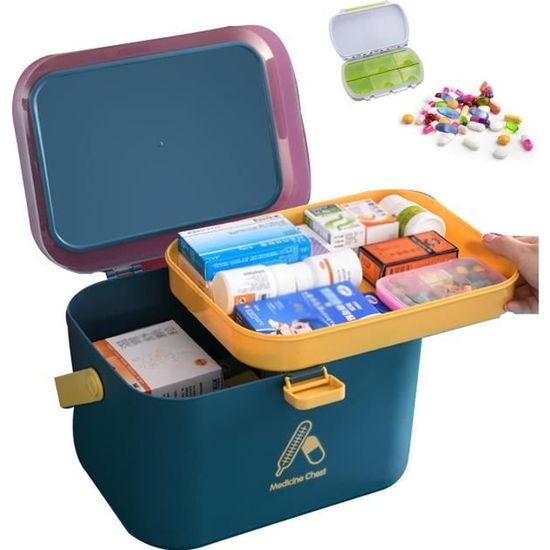 Boîte De Rangement à 3 étages Pour Médicaments - 31,5 X 21,5 X 29 Cm, Plastique épais, Poignée, Compartiments Amovibles