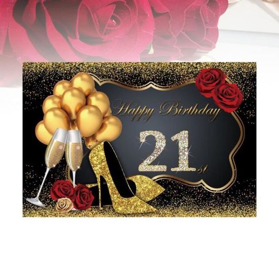 1 pc toile de fond ballons imprimés joyeux 21e anniversaire talons hauts Champagne verre Photo accessoire tissu   COUSSIN