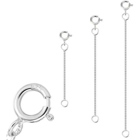 Lot De 3 Rallonges De Chaîne En Argent Sterling 925 Véritable Avec Fermoir À Ressort Pour