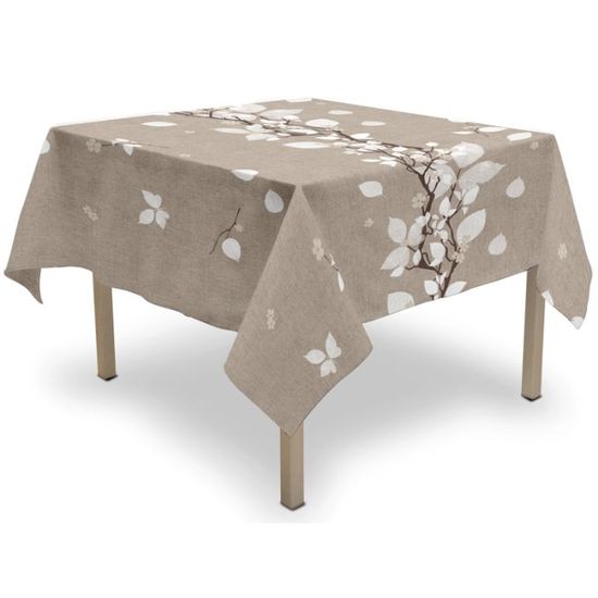Flowen Nappe Impermeable Anti Tache En Coton 140x140 Cm Gris Carrée Pour Table Intérior Et Exterieur Nappe Enduite De Tissu Antiderapant Lavable Pour Décor Maison Et Cuisine