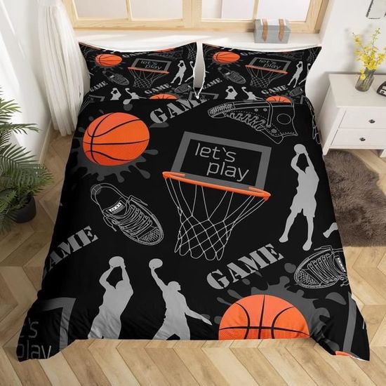 Parure De Lit Basketball En Microfibre - Housse De Couette Et Taies D'oreiller Imprimées 3D Pour Garçons/filles