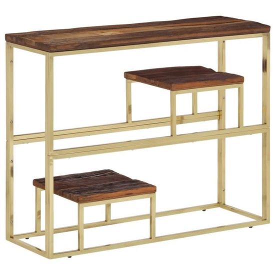 Table Console Dorée – Acier Inox Et Bois Massif, Style Récup' Industriel
