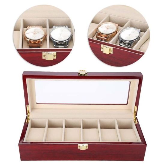 Rui DA®Boîte à montre boîtier rangement bijoux en bois à 6 montres coffre pour montres HB021