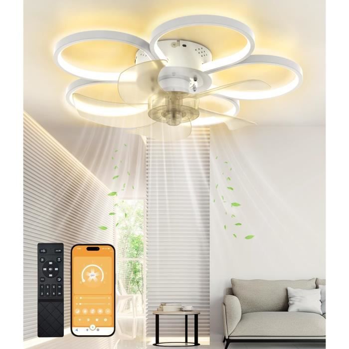 Ventilateur Avec Lumière RGB Ventilateur Plafond RGB Avec Lumière - 50cm Silencieux - Télécommande - 6 Vitesses - Blanc - Pour Salon Chambre Ventilateur Plafond 50cm Lumière LED Télécommande Silencieux
