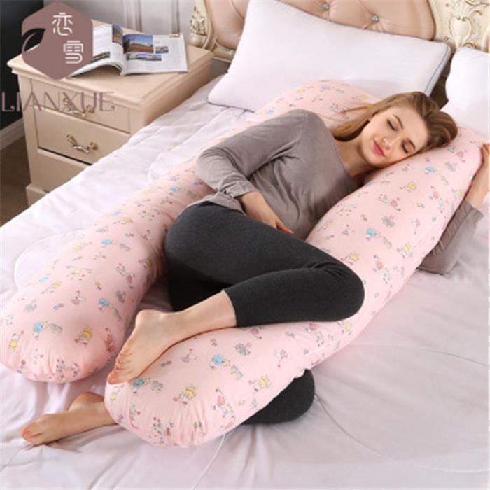 Coussin de grossesse Oreiller de maternité Coussin d'allaitement Coussin d'allaitement en Forme de U pour Le Corps Entier Rose -AS-