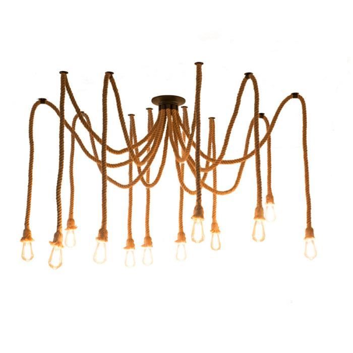 12 Tête Lustre Suspension Vintage Araignée E27 Plafonnier pour Chambre 2m Noir Sans ampoule
